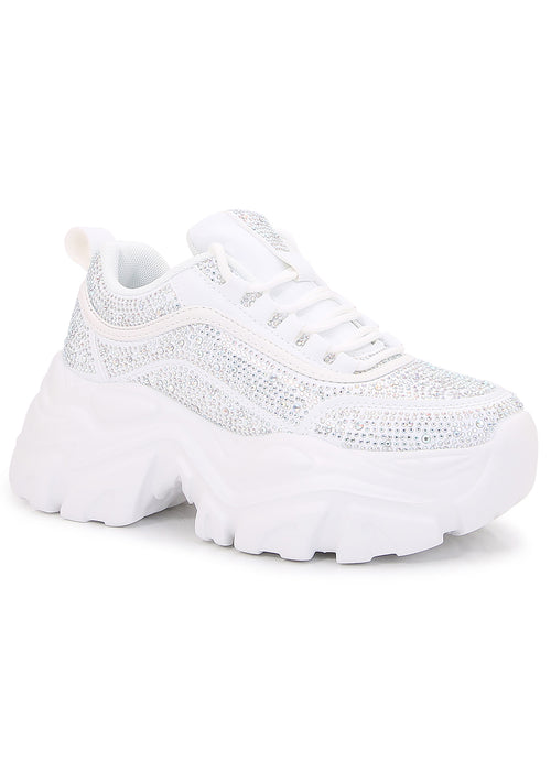 Berness DALE Disco Diamond Rhinestone White Platform Sneakers