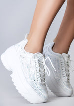LILY 5010 Ice Effect Rhinestone White Platform Sneakers