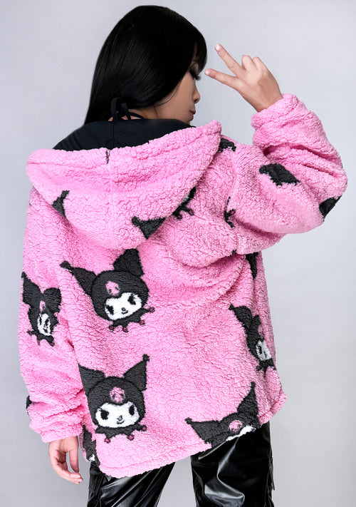 Sanrio Kuromi Oversized Sherpa Fleece Zip Up Hoodie