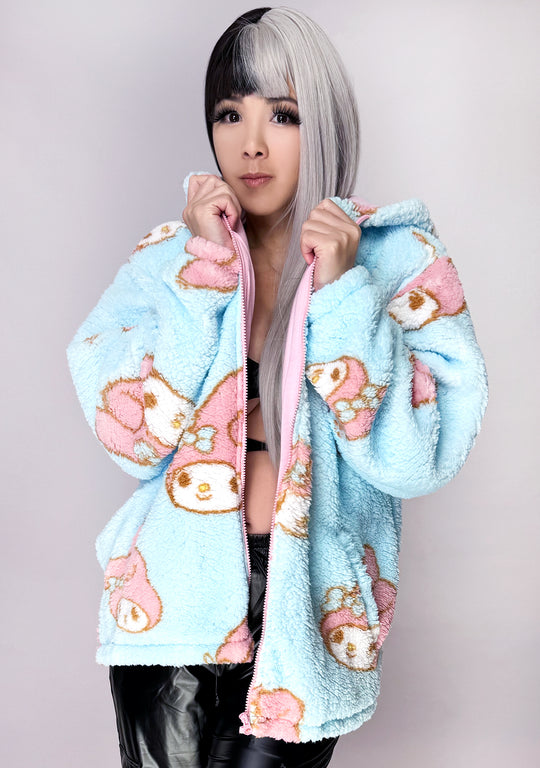 BIOWORLD X Sanrio My Melody Oversized Sherpa Fleece Zip Up Hoodie