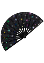 Black Galaxy Glitter Glam Rave Fan