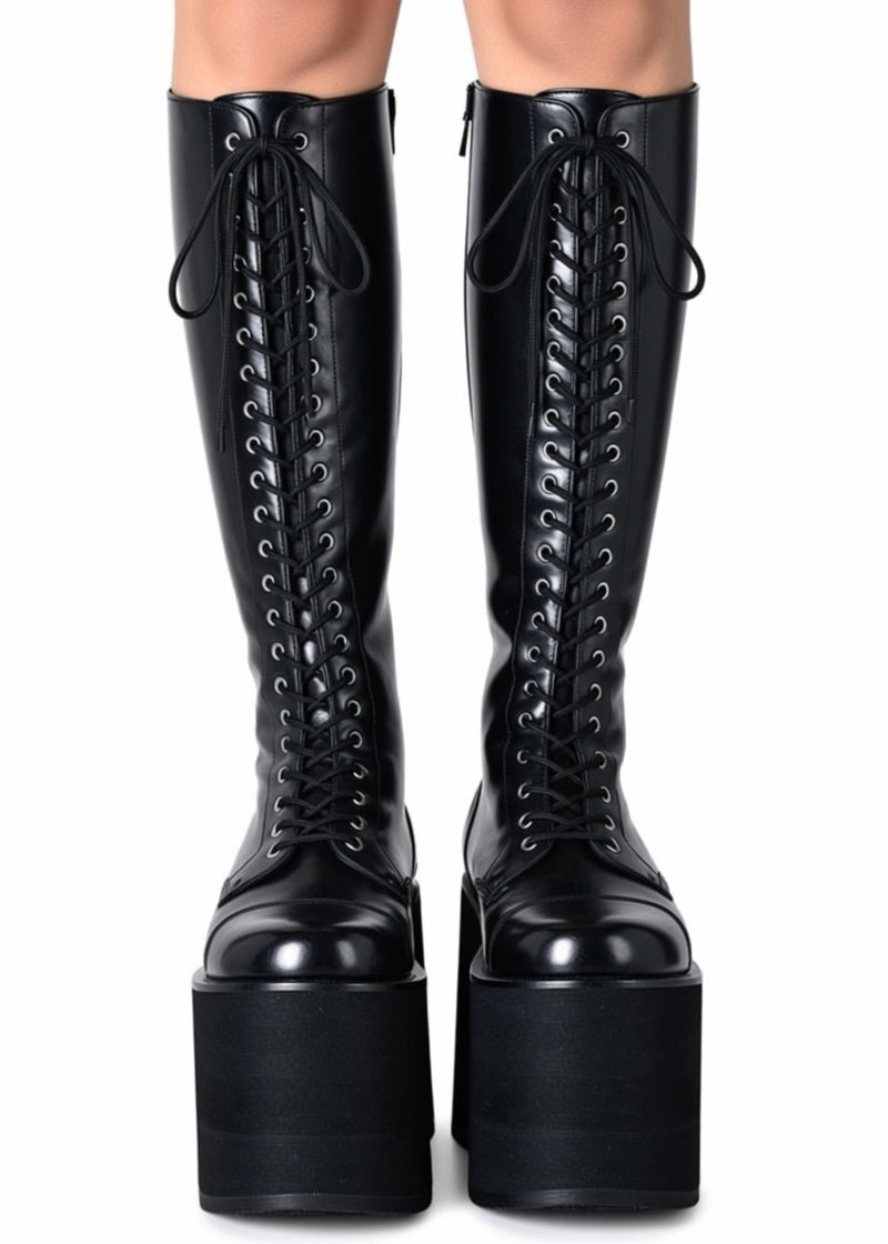 Demonia MEGA 602 Sky High Unisex Black Platform Boots MEGA602/B/PU