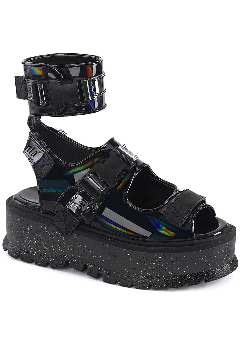 SLACKER 15B Dark Abyss Black Hologram Platform Sandals
