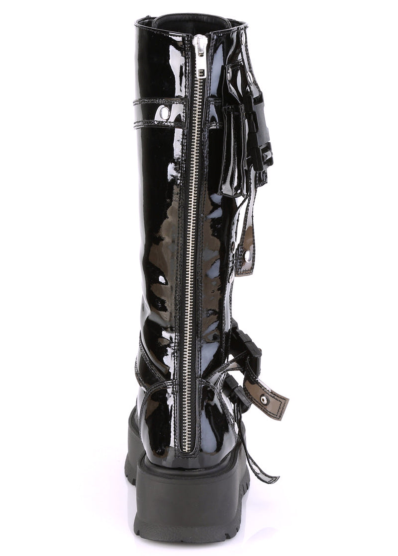 SLACKER 260 Cyberpunk Tech Patent Black Platform Boots