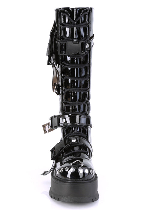 SLACKER 260 Cyberpunk Tech Patent Black Platform Boots