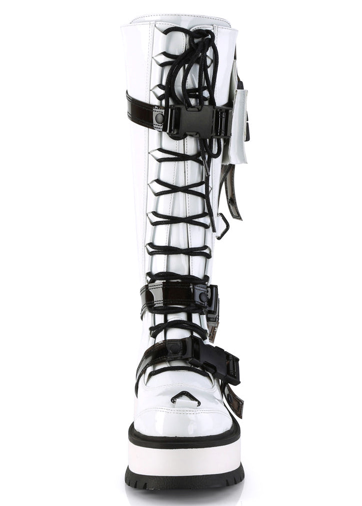 SLACKER 260 Cyberpunk Tech Patent White Platform Boots