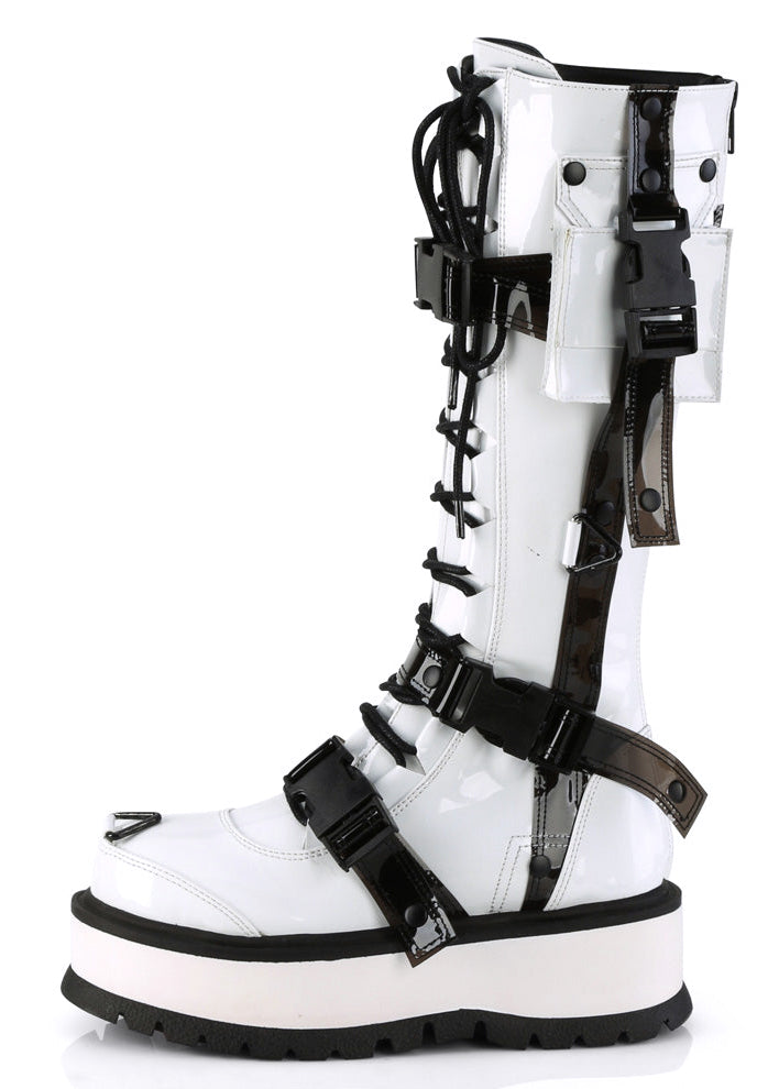 SLACKER 260 Cyberpunk Tech Patent White Platform Boots
