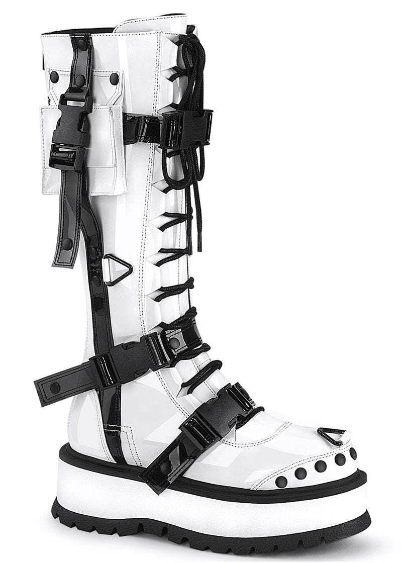 SLACKER 260 Cyberpunk Tech Patent White Platform Boots