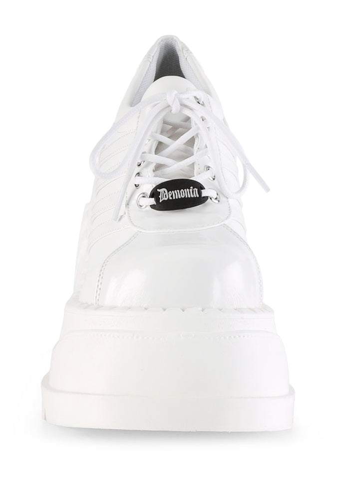 White Rave Platform Demonia STOMP 08 White Platform Sneakers STO08/WPT-WVL | LASR – LA ...