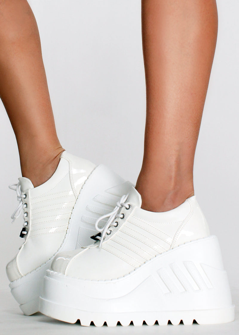 White Rave Platform Demonia STOMP 08 White Platform Sneakers STO08/WPT-WVL | LASR – LA ...