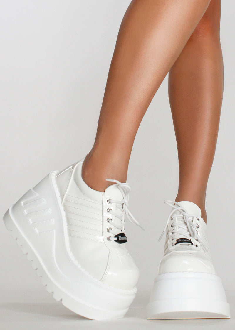 White Rave Platform Demonia STOMP 08 White Platform Sneakers STO08/WPT-WVL | LASR – LA ...