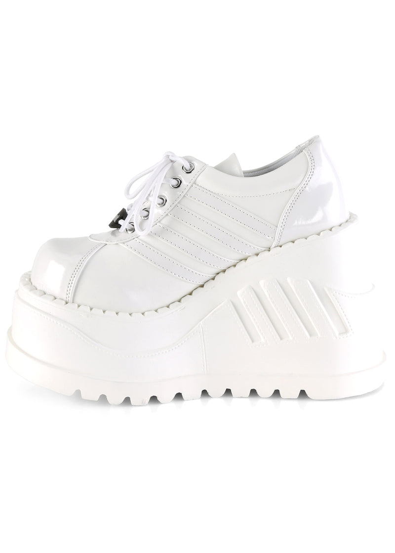 White Rave Platform Demonia STOMP 08 White Platform Sneakers STO08/WPT-WVL | LASR – LA ...