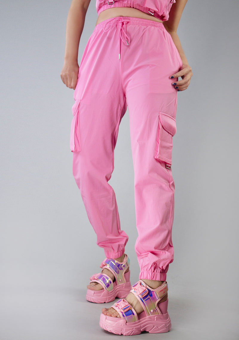 Joggers Pants Womens Hot Pink Cargo Pants Straight Casual Trouser