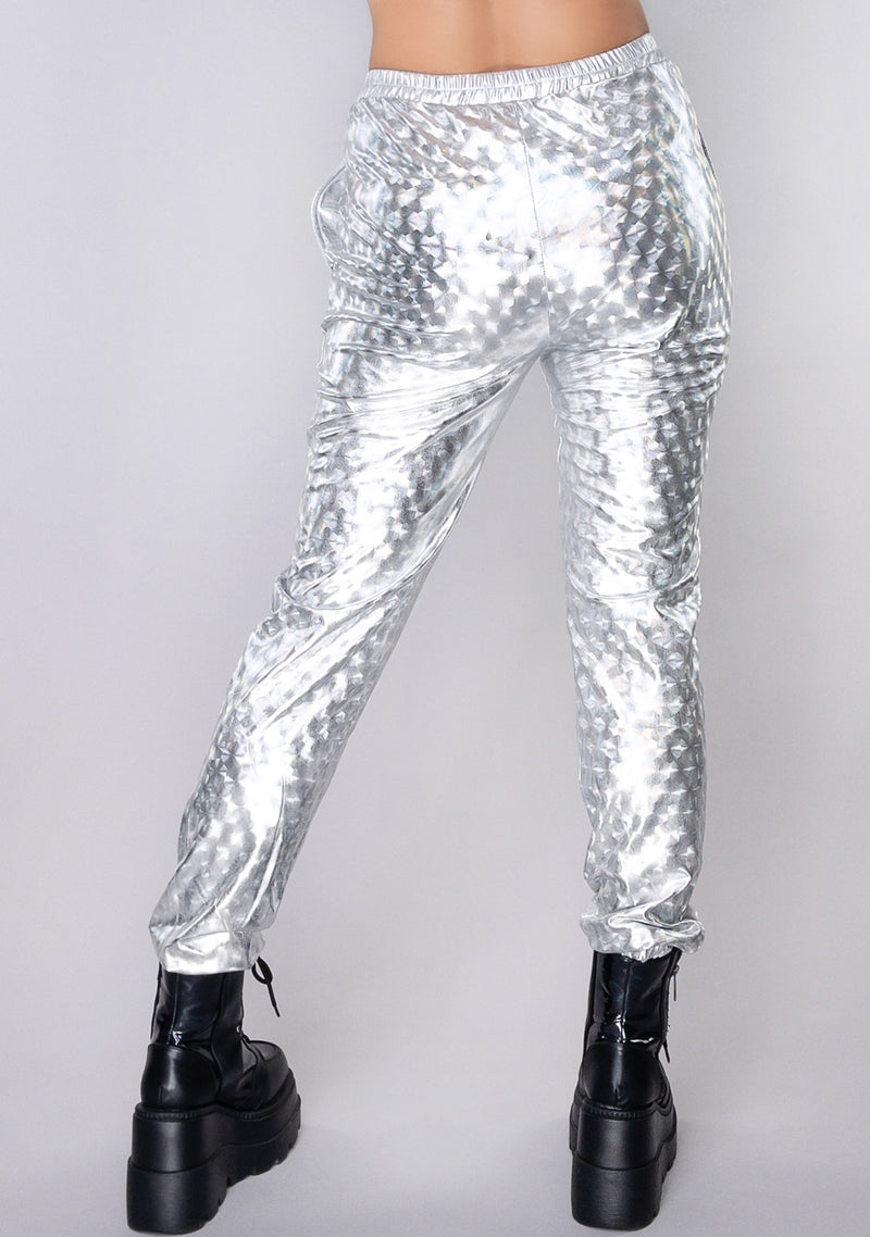 High Frequency Silver Hologram Drawstring Pants