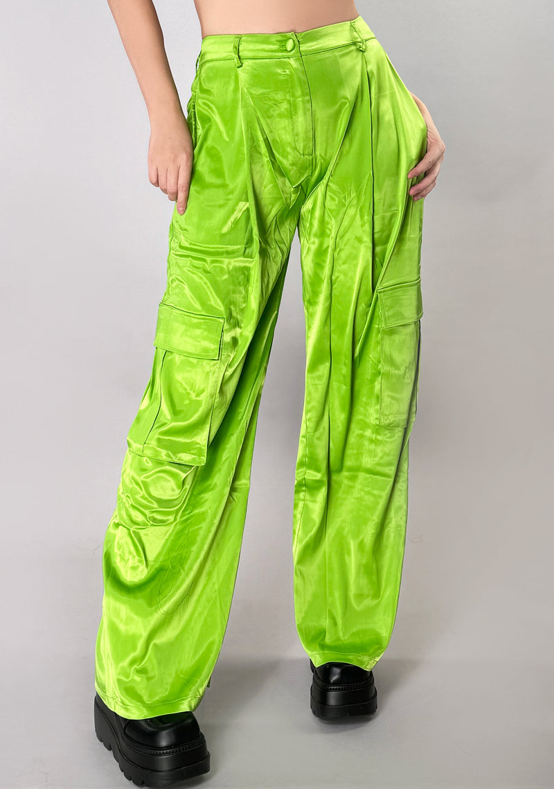 Sourlicious Green Satin Cargo Pants