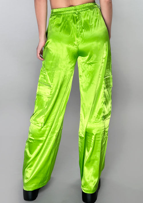 Sourlicious Green Satin Cargo Pants