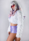 Starlight Shimmer White Faux Fur Cropped Jacket