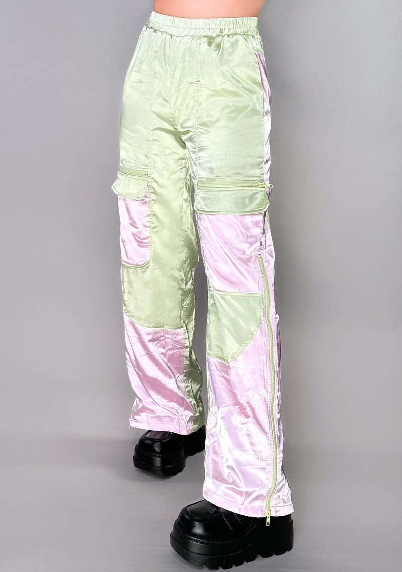 Bella Blush Colorblock Satin Cargo Pants