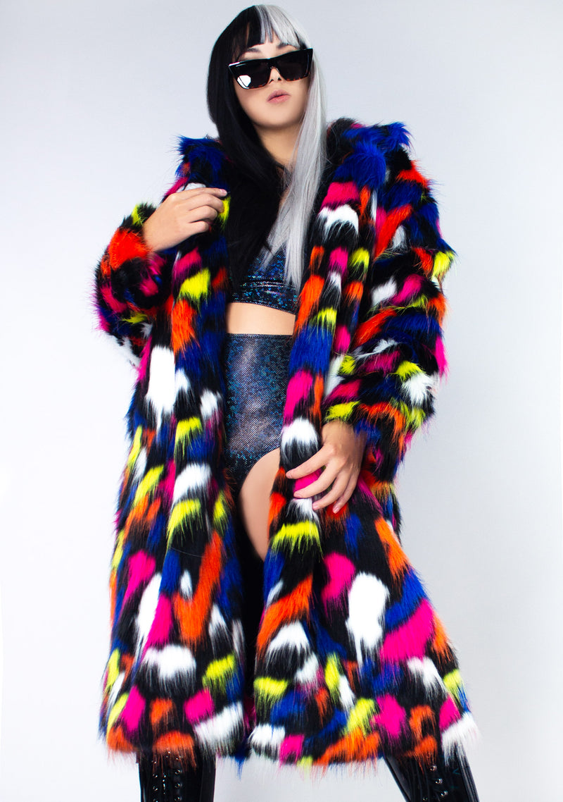 Neon Dreams Mid Length Fur Jacket