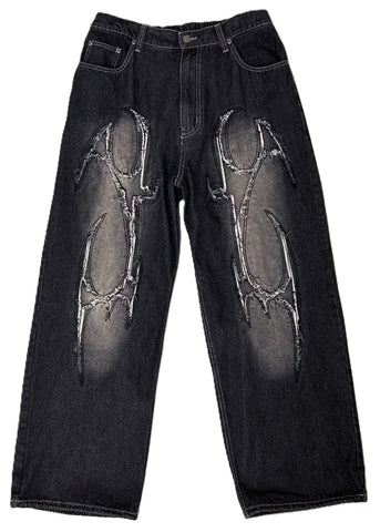 JUNGLE STORM Strike Tribal Motif Denim Baggy Pants 800744 | LASR