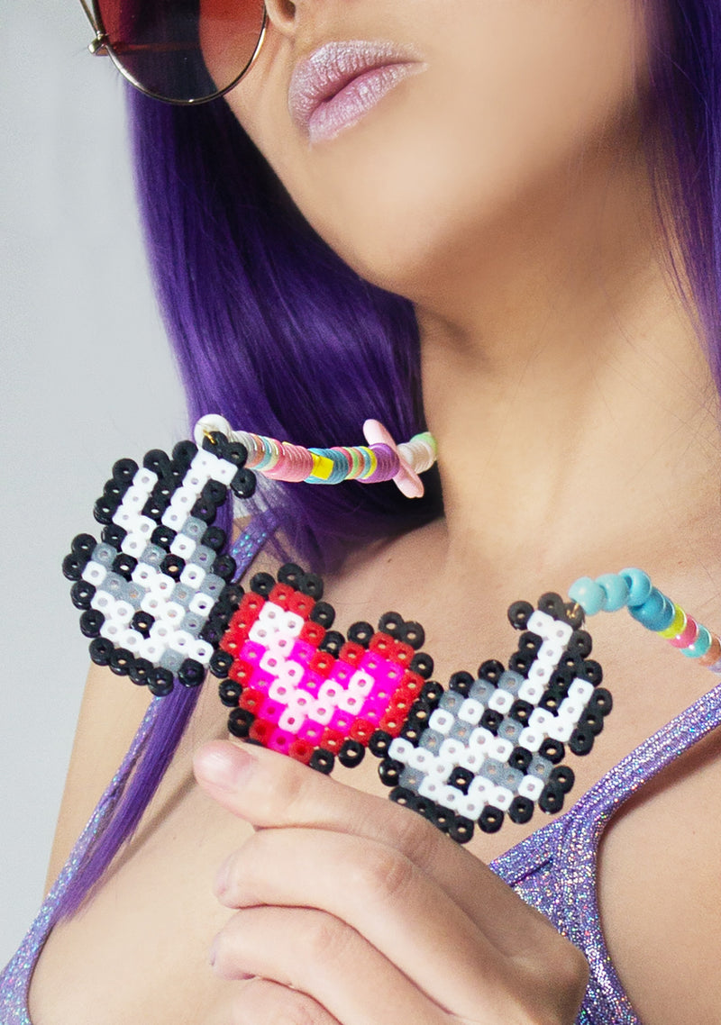 Trippy Glitched Colorful Toad Perler Kandi Necklace - Etsy
