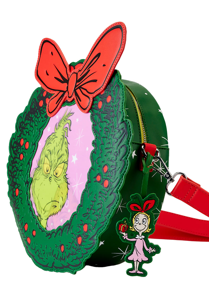 Dr Seuss Grinch Christmas Wreath Figural Lenticular Crossbody Bag