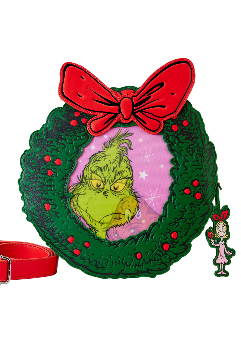 Dr Seuss Grinch Christmas Wreath Figural Lenticular Crossbody Bag