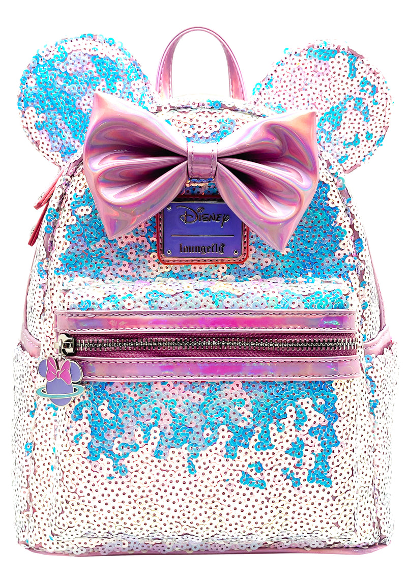  Disney Planet Minnie UV Reactive Pink Iridescent Sequin Mini Backpack