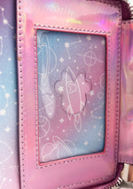 Loungefly X LASR Exclusive Disney Planet Minnie UV Reactive Pink Iridescent Sequin Zip Wallet