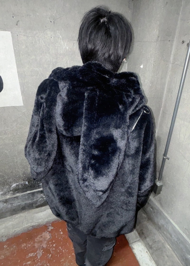 THICC | PSYNXX Bunny Ear Faux Fur Black Oversized Jacket | LASR
