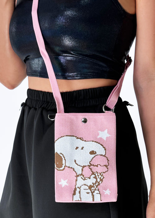 Peanuts Snoopy Loves Ice Cream Knitted Pink Crossbody