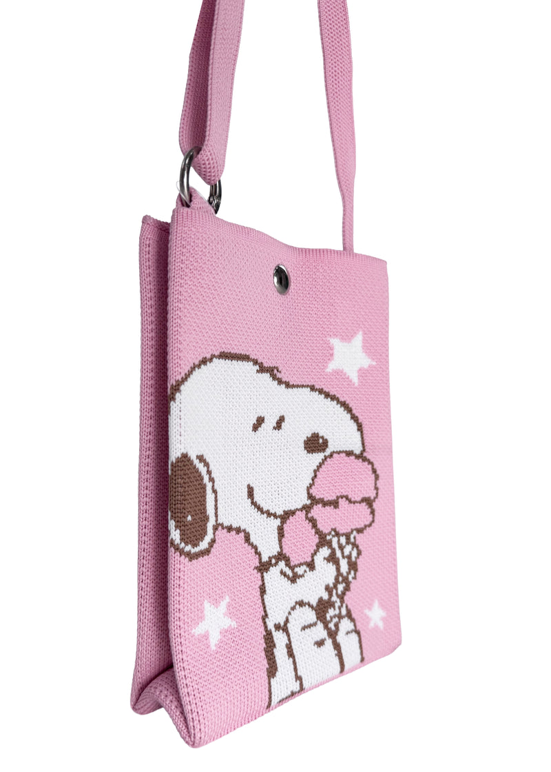 Peanuts Snoopy Loves Ice Cream Knitted Pink Crossbody