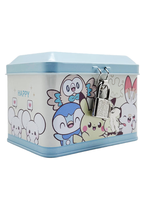 Pokemon Characters Kagitsuki Blue Metal Piggy Bank with Lock & Key
