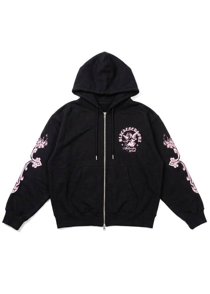 RESHAM Blackened Soul Black Pink Oversized Zip Hoodie 240014