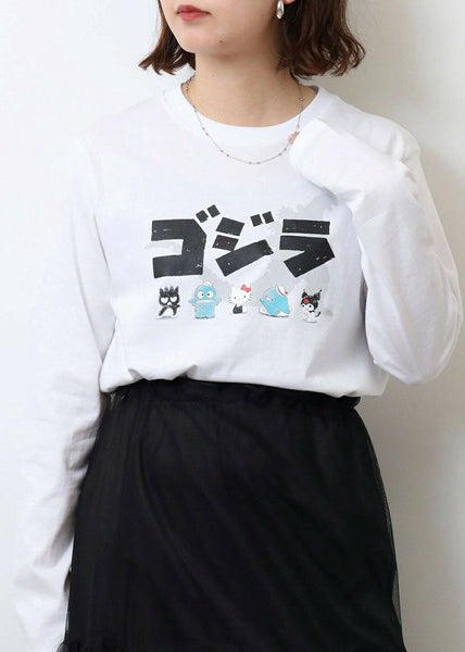 Sanrio x Godzilla Character White Long Sleeve Tee