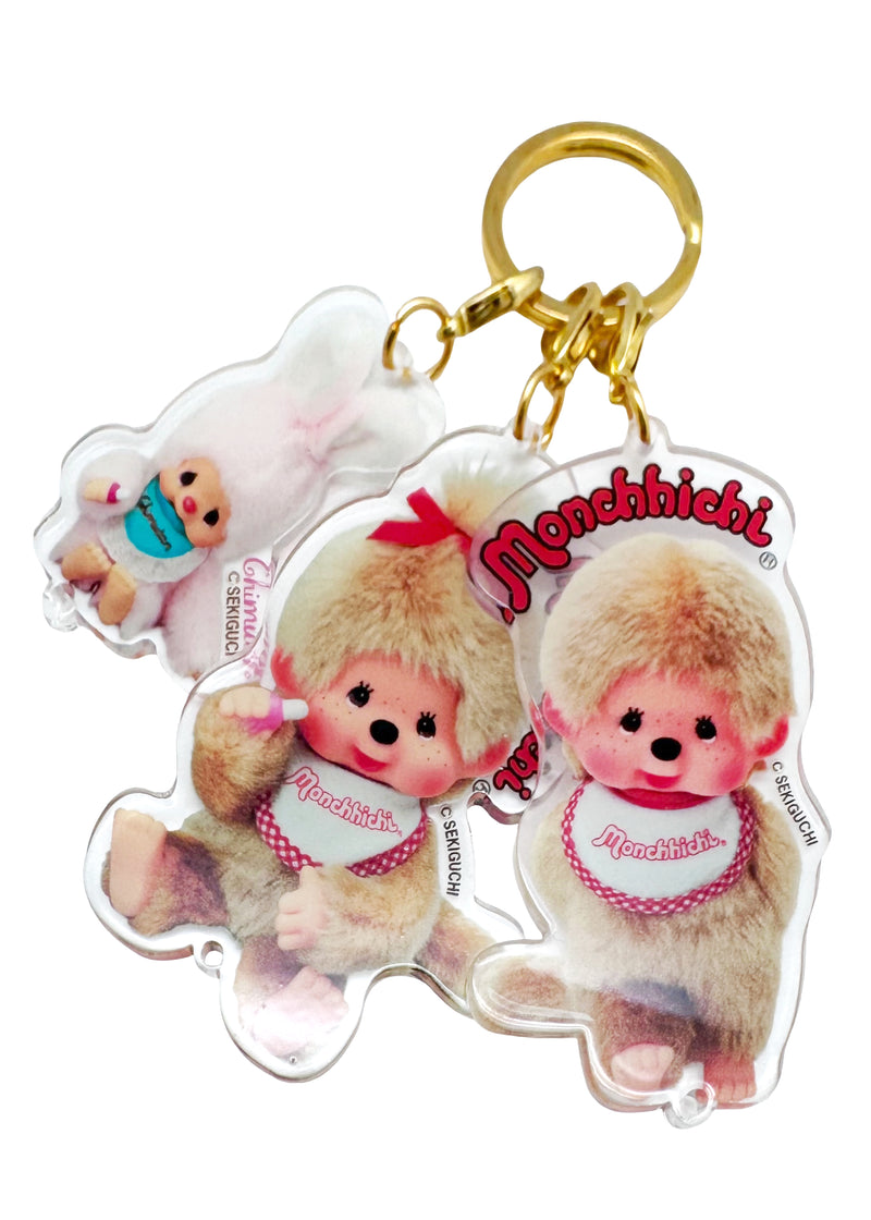 Monchhichi Beige & Chimutan 3PC Acrylic Keychain