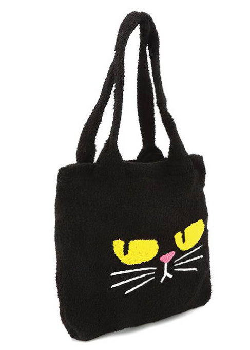 Furry Black Cat Plush Tote