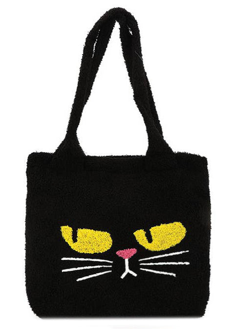 Furry Black Cat Plush Tote