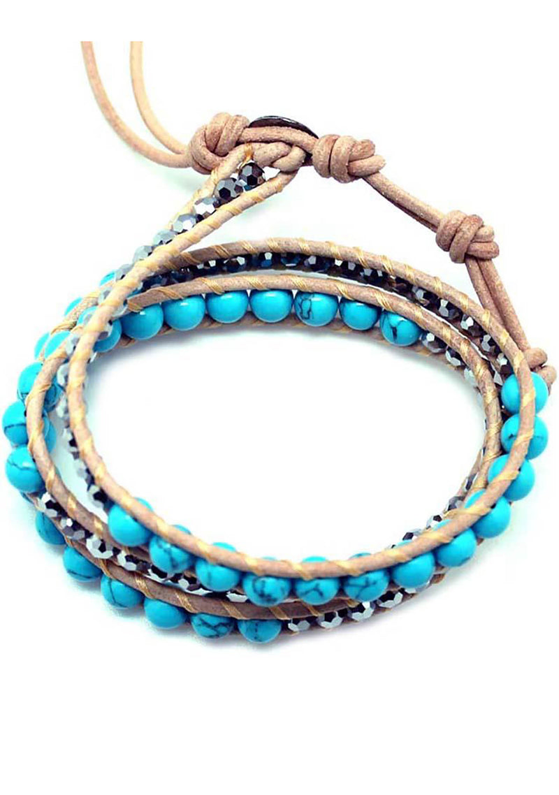7 LUXE Single Multi Beaded Wrap Bracelet in Turquoise