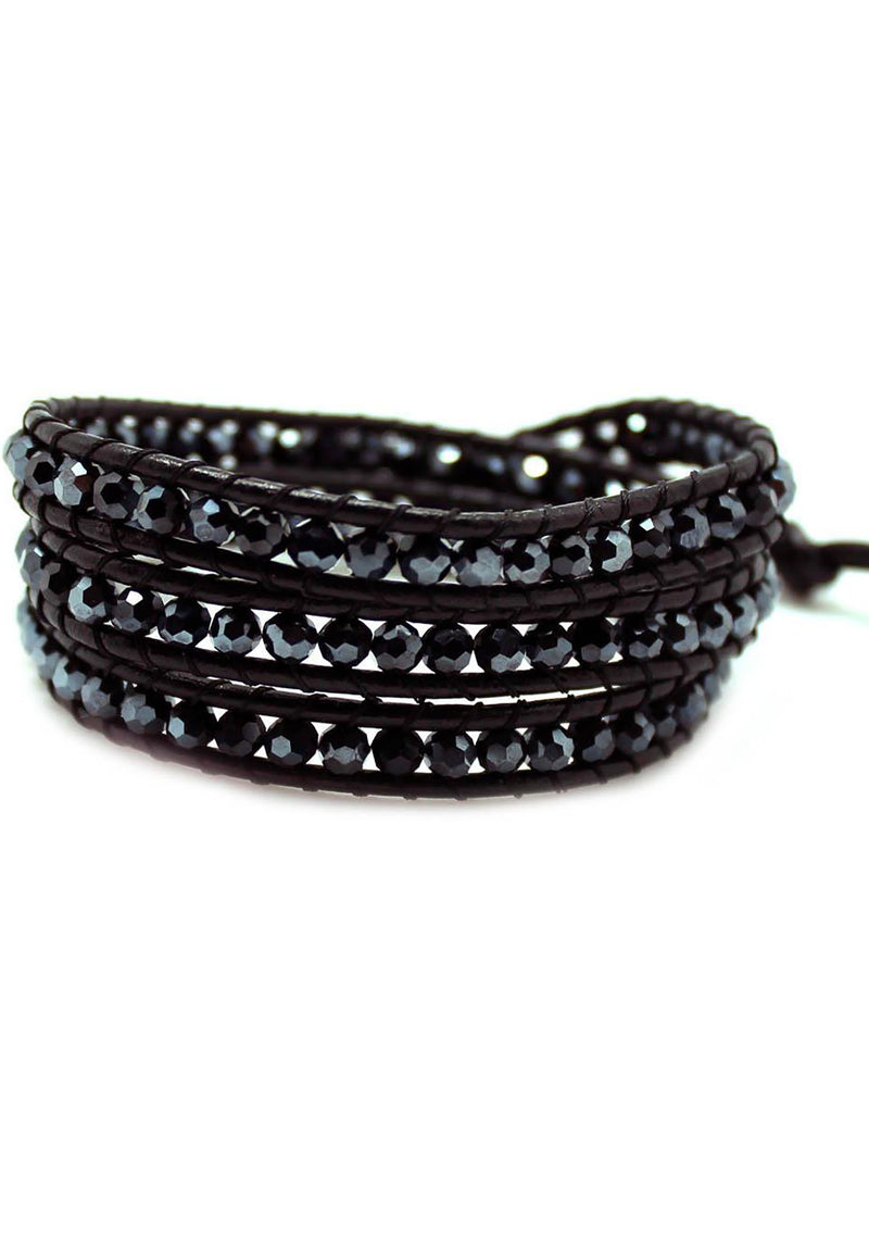 7 LUXE Single Multi Beaded Wrap Bracelet in Black