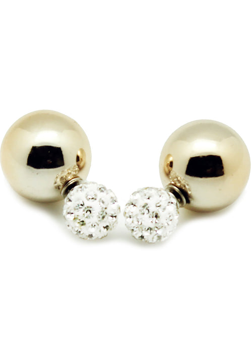 7 LUXE Crystal Disco Ball Post Stud Earring in White/Gold