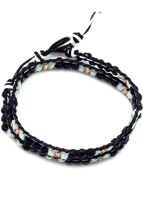 7 LUXE X Katie Soleil Double Wrap Beaded Bracelet in Black/White