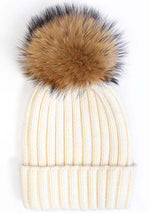 7 LUXE Pom Knit Beanie in Ivory