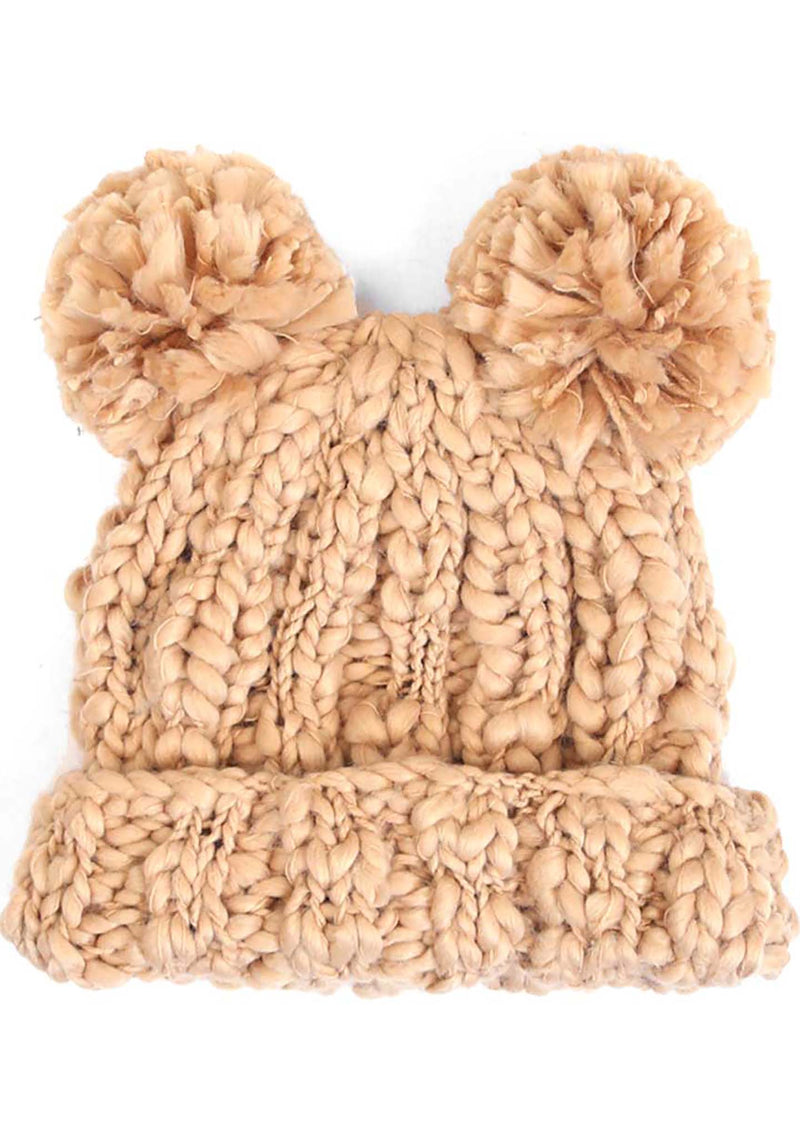 7 LUXE Teddy Bear Knit Beanie in Camel