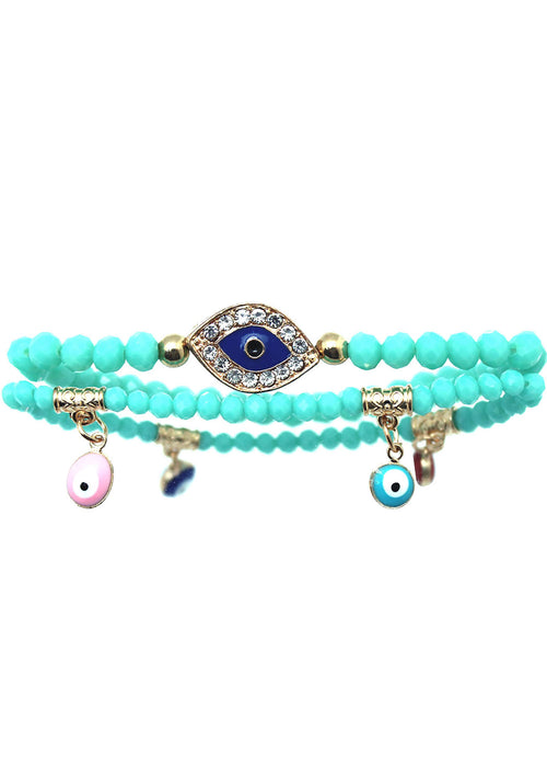 7 LUXE Crystal Evil Eye Beaded Bracelet Set in Turquoise