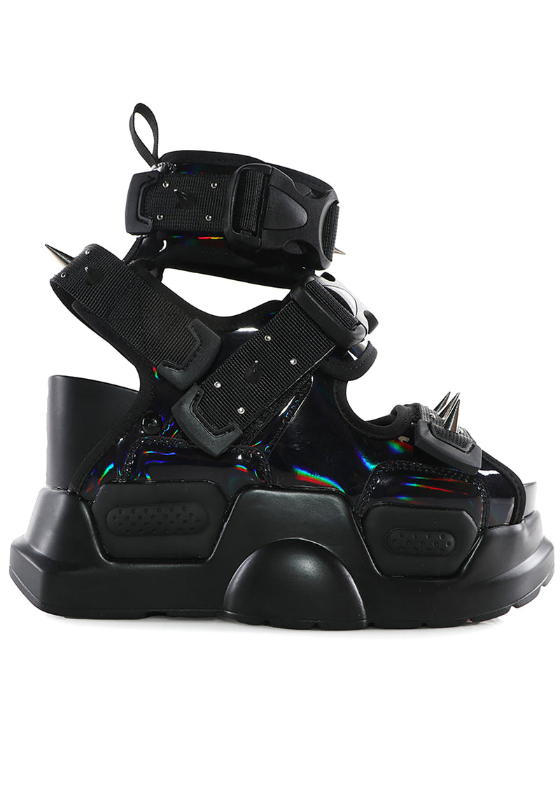 MULBERRY 03A Dark Abyss Hologram Black Platform Sandals