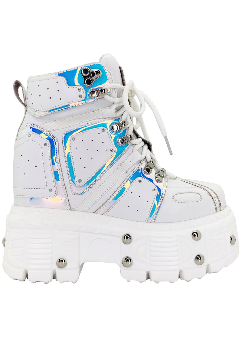 X LASR Exclusive Mangosteen 05 Digital Dream White Platform Wedge Sneakers