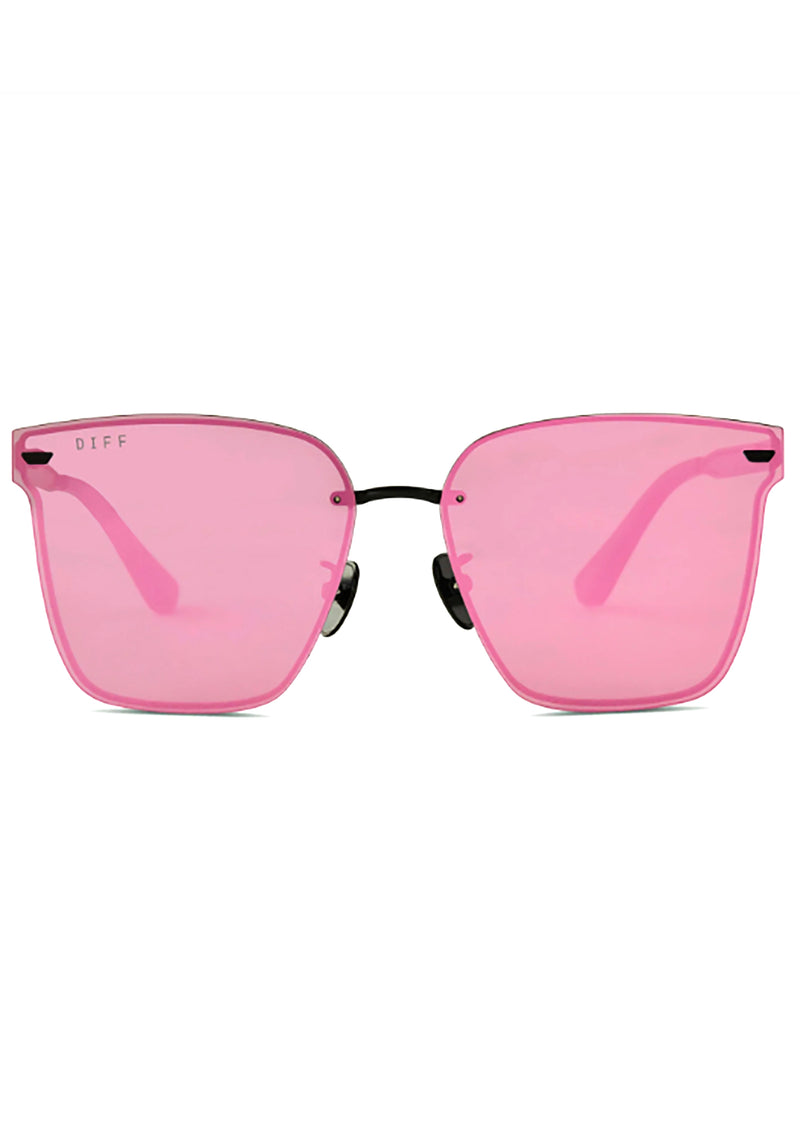 Bella V Sunglasses in Matte Black/Pink Mirror