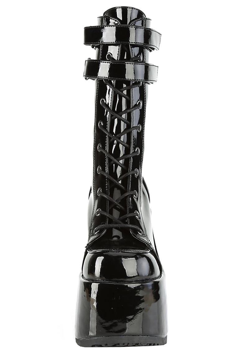 CAMEL 250 Hollywood Hellraiser Patent Black Platform Boots