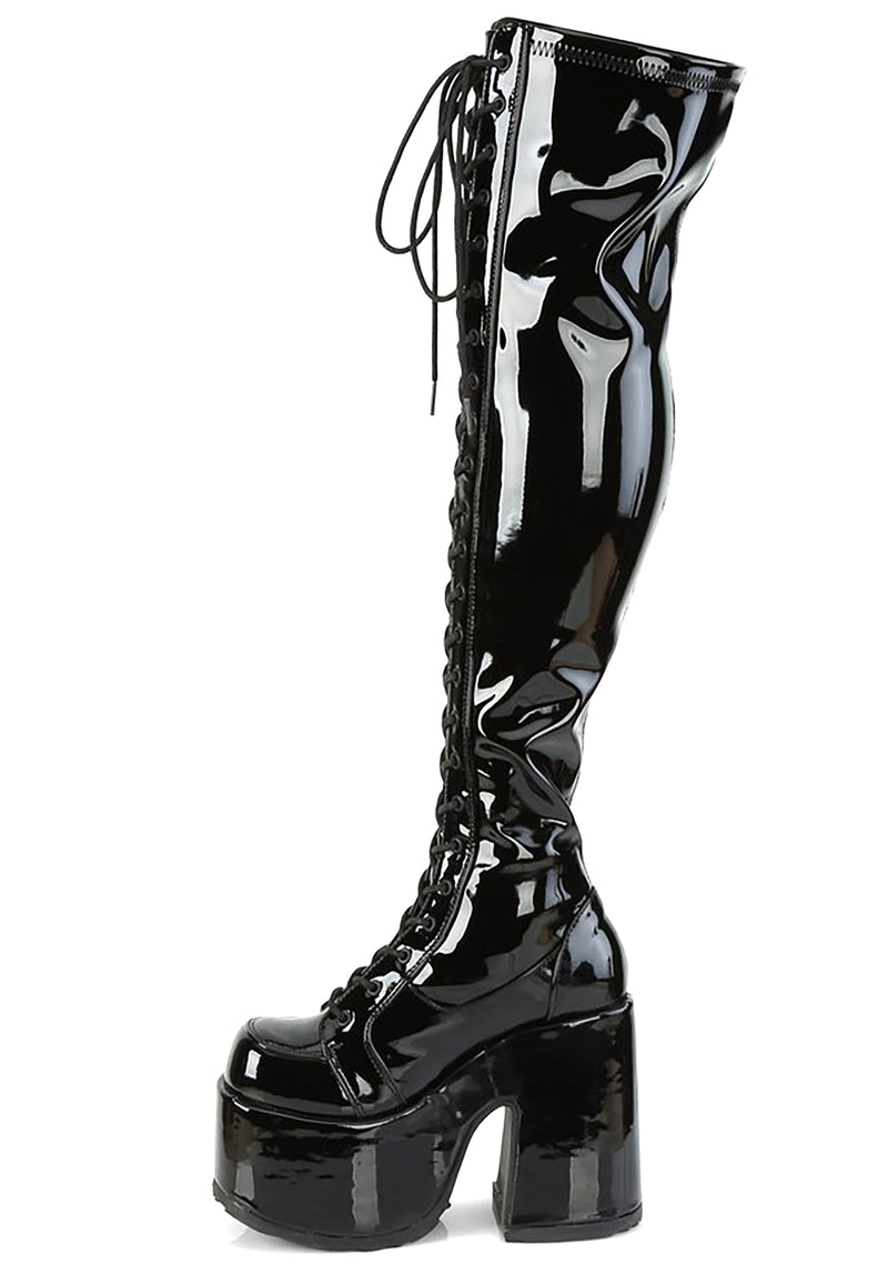 CAMEL 300 Mistress May I Patent Black Platform Boots